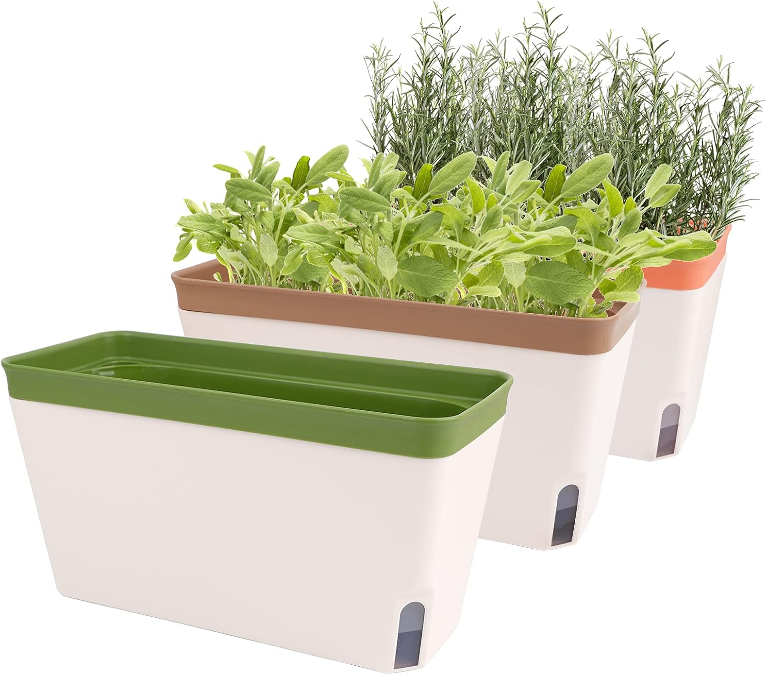 Set Mit 3 Selbstbewässernden Blumentöpfen, 26,7 Cm Durchmesser, Rechteckige Fensterbanktöpfe, Moderne Kunststoff-blumentöpfe Für Den Garten [nx]