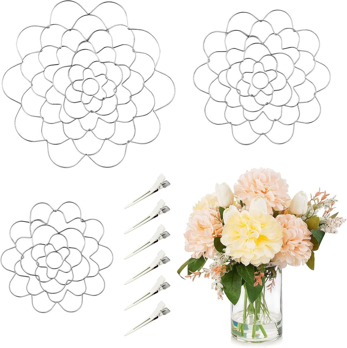 Wiederverwendbarer 6-pin-blumenarrangementhalter Aus Edelstahl, Silber