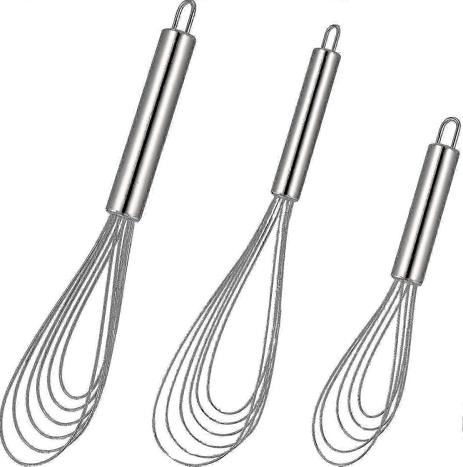 Set Aus 3 Flachen Schneebesen Aus Edelstahl, Handschneebesen Aus Stahldraht, Eierquirl, Geeignet Zum Schlagen Und Rühren Von Saucen.