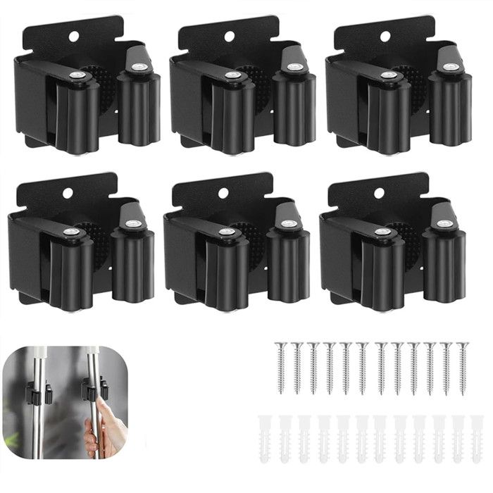 Wandmontierter Mopphalter, Geeignet Für Bad, Küche, Büro, Garten, Garage – 6-teiliges Set, Schwarz