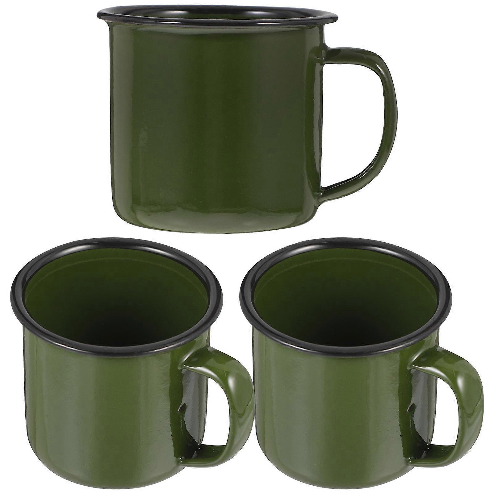 Vintage Emaillebecher, 3er-set, Ergonomisches Design, Wiederverwendbarer Grüner Flaschenhalter, Geeignet Für Den Täglichen Gebrauch.