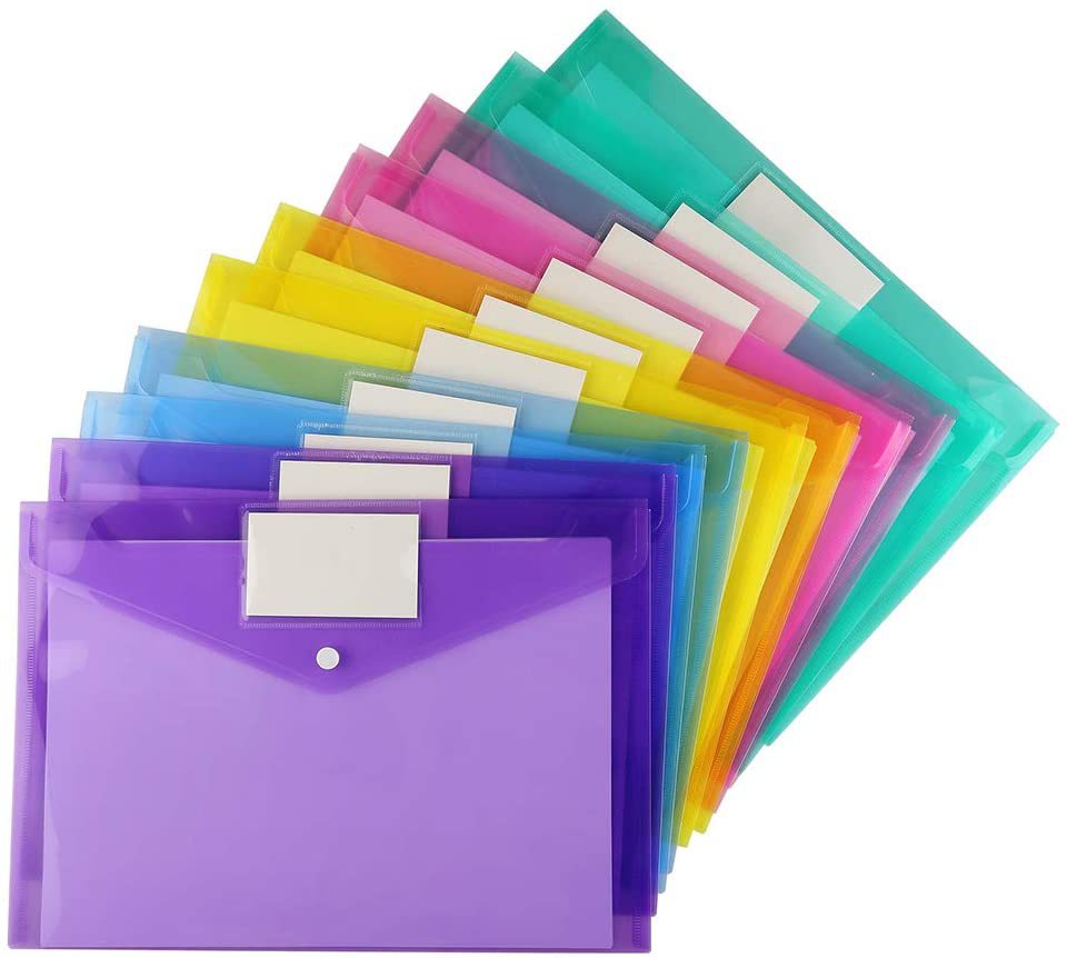 Packung Mit 10 A4-kunststoff-druckknopfmappen, Farbige Polyethylen-umschläge