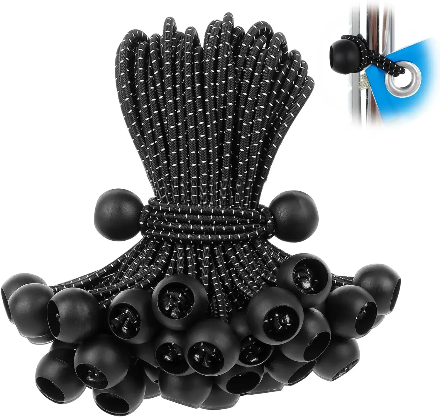 Packung Mit 50 Schwarzen Gummibändern Mit Haken, Uv-beständige Elastische Bänder Für Planen, Zelte Und Markisen - Kompatibel Mit Verschiedenen Marken [nx]