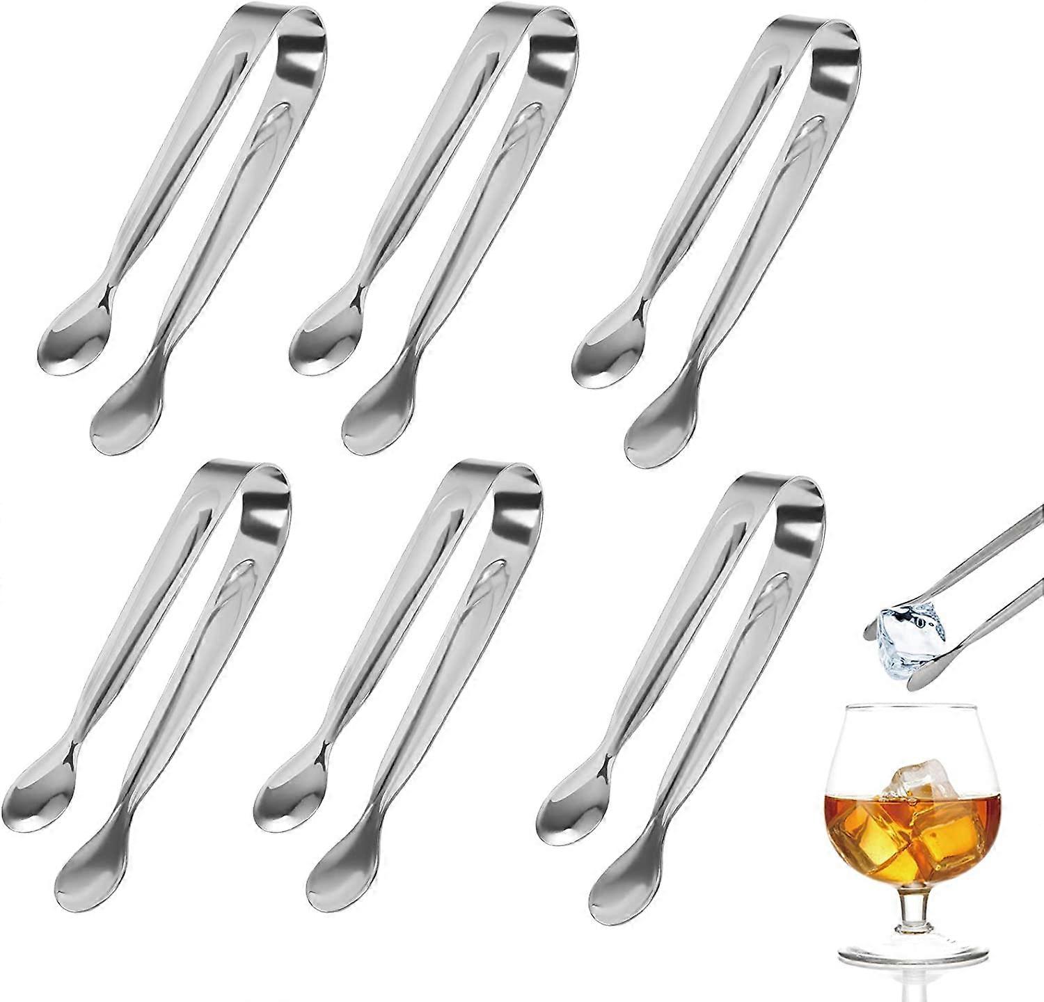 Geeignete Eiswürfelzange (6 Stück), 11 Cm Lange Zuckerzange Aus Edelstahl, Multifunktionale Servierzange, Geeignet Für Schokoriegel