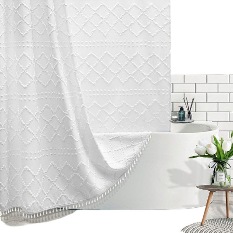 Duschvorhang Passend Zum Badezimmer – Aus Wasserabweisendem Und Geruchsneutralem Polyester, Weißer Duschvorhang Im Boho-stil Mit Dekorativen Fransen