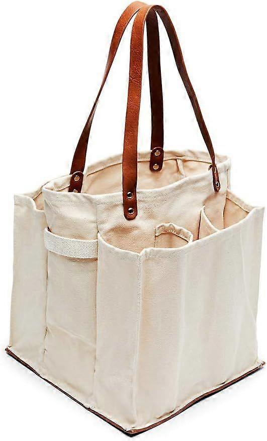Einkaufstaschen Für Den Bauernmarkt Mit Henkeln, Große Tragetasche Mit 7 Fächern, Robuste Canvas-tasche Mit Veganem Lederboden, Wiederverwendbare Tragetasche, A