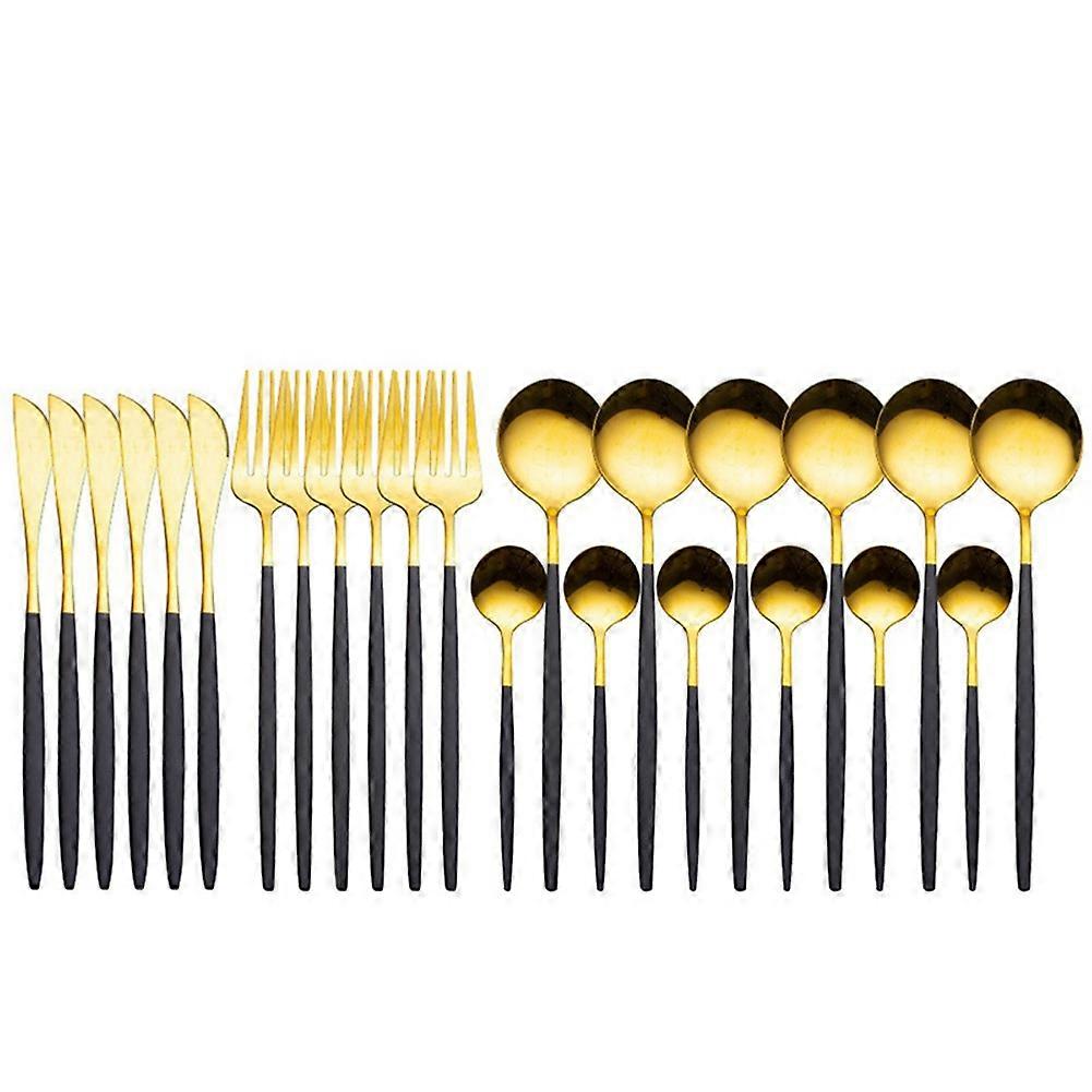 24-teiliges Edelstahl-essgeschirr-set, Besteck (löffel, Gabel, Messer), Western-stil, Schwarz Und Gold