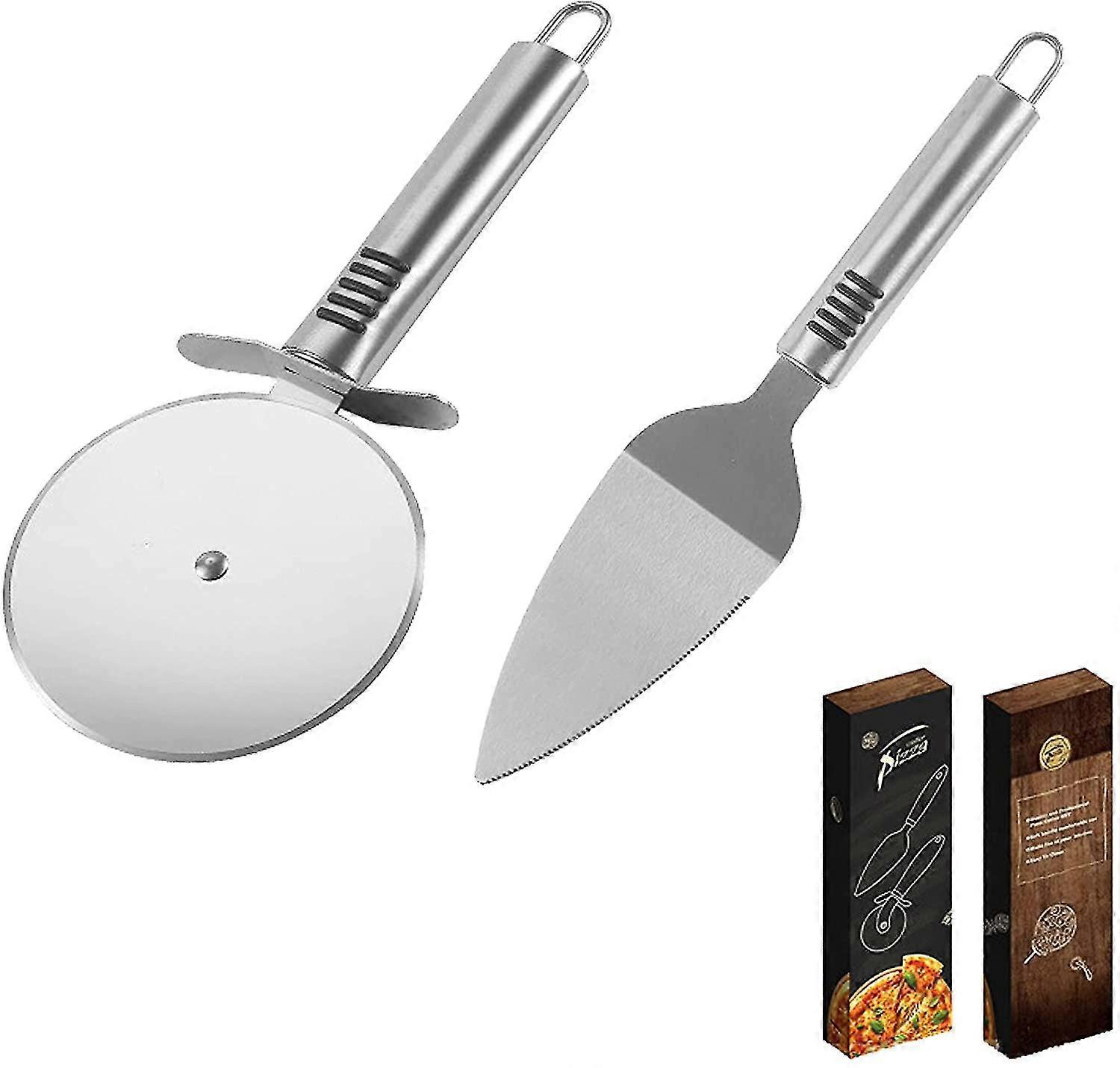 Pizzaschneider, Pizzaschneider Aus Edelstahl, 2er-set Pizzaschneider, Kuchenschneider, Klinge, Pizzaschneider-set, 2-in-1-pizzaschneider-set