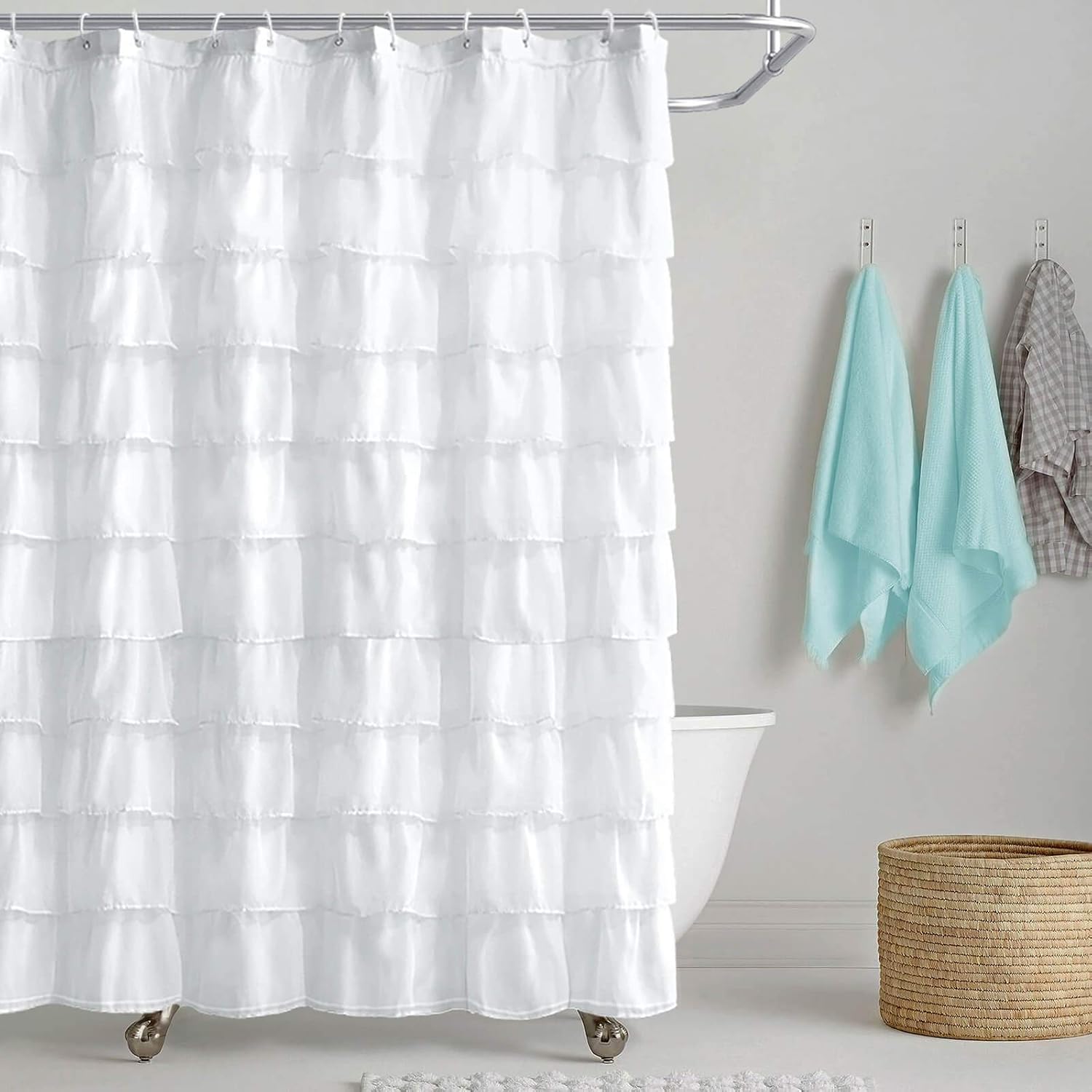 Weißer Duschvorhang Mit Rüschen Im Landhausstil, Transparenter Stoff, Geeignet Für Badezimmer, 183 Cm (72 Zoll)