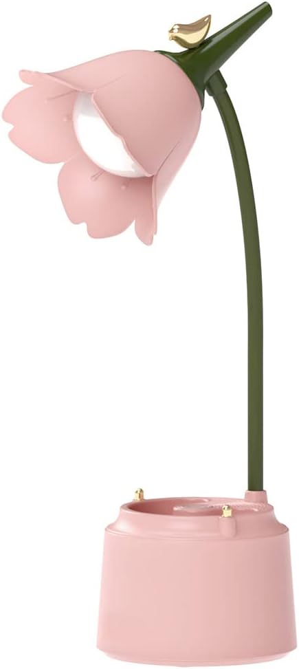 Led-schreibtischlampe Für Kinder (rosa), Wiederaufladbar Per Usb, Mit Blumen- Und Vogelmotiv, Leselampe Mit Einstellbarem Licht Und Berührungssensor, Dekorative Schlafzimmerlampe