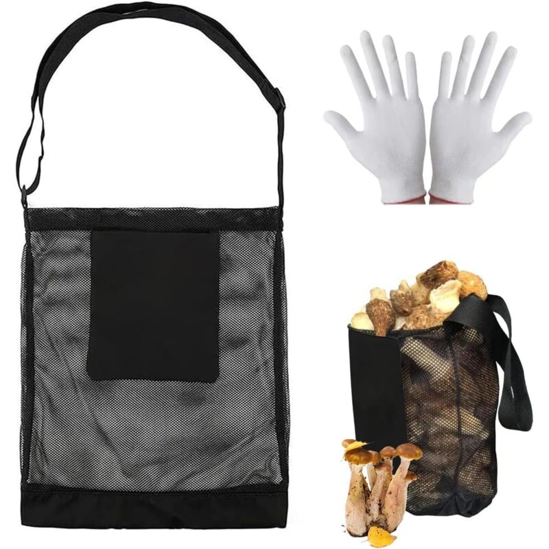Pilzsammelset Im Korb, Bananensammelbeutel, Geeignet Zum Pflücken Von Obst Und Gemüse, Inklusive Handschuhen.