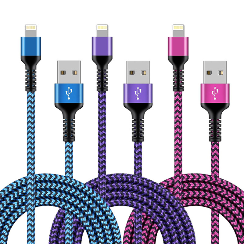 Iphone-ladekabel, Lightning-kabel, 3er-pack Mit 2 M Langen Kabeln, Geflochten, Kompatibel Mit Iphone 12/11/pro/xs Max/x/8/7/plus/6s/6/se/5s, Ipad Und Mehr [nx]