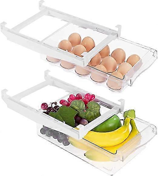Kühlschrank-aufbewahrungsbox, Set Mit 2 Kühlschrank-schubladen-aufbewahrungsboxen, Transparente Aufbewahrungsbox Für Gemüse, Eier Und Obst, Mit Ausziehbarer Schublade.