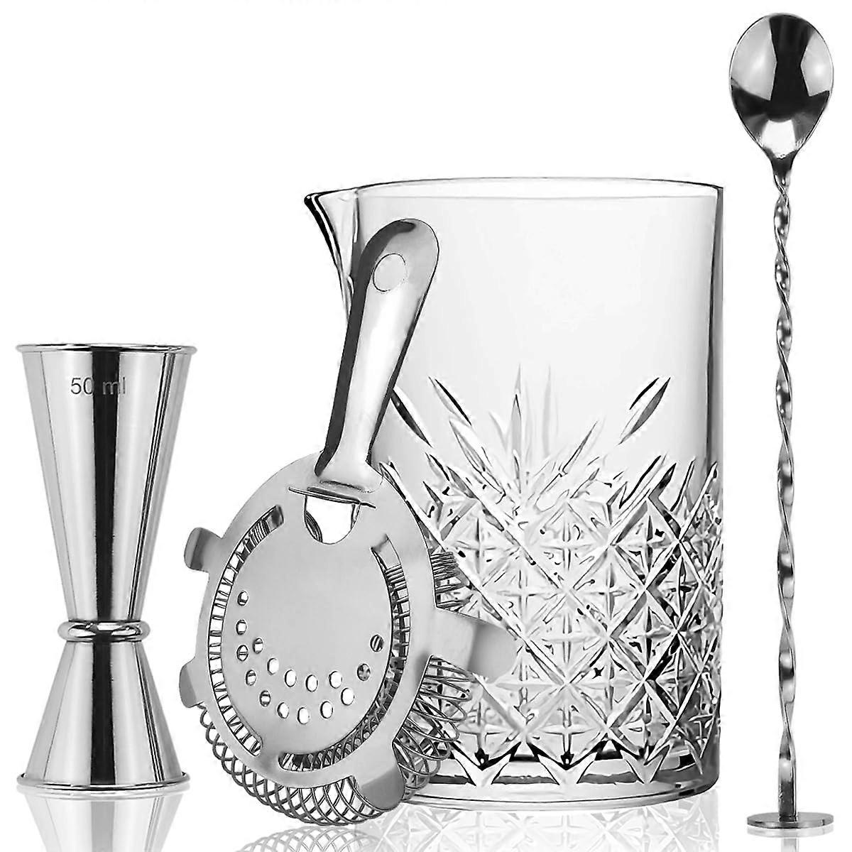 4-teiliges Versilbertes Cocktail-set Aus Glas, Bestehend Aus Einem 700-ml-rührglas, Einem Hawthorne-sieb, Einem Japanischen Jigger Und Einem Rührlöffel.
