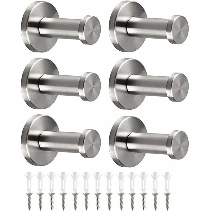 Odipie Edelstahl-bademantelhaken, 6er-set Wandhaken Für Bademantel, Handtuch Und Mantel