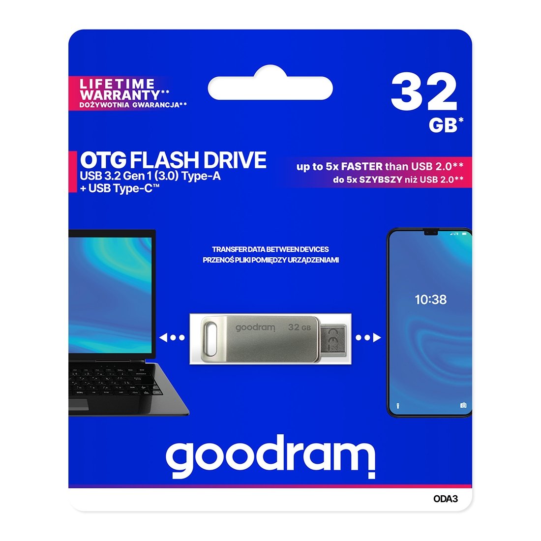 Goodram Oda3 Usb-stick 32 Gb Usb Type-a / Usb Type-c 3.2 Gen 1 (3.1 Gen 1) Silber