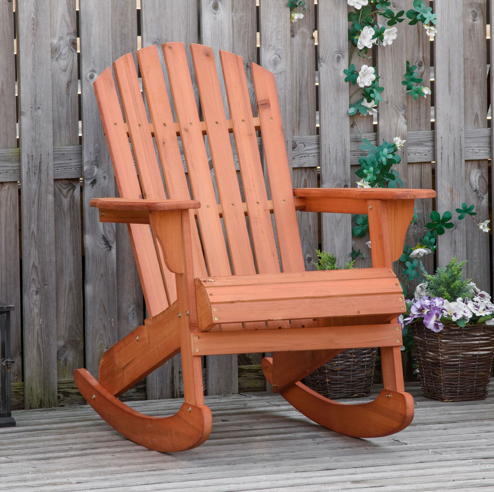 Adirondack Schaukelstuhl 77x94x97 Cm, Hohe Geneigte Rückenlehne, Breite Armlehnen, Holz, Naturholz