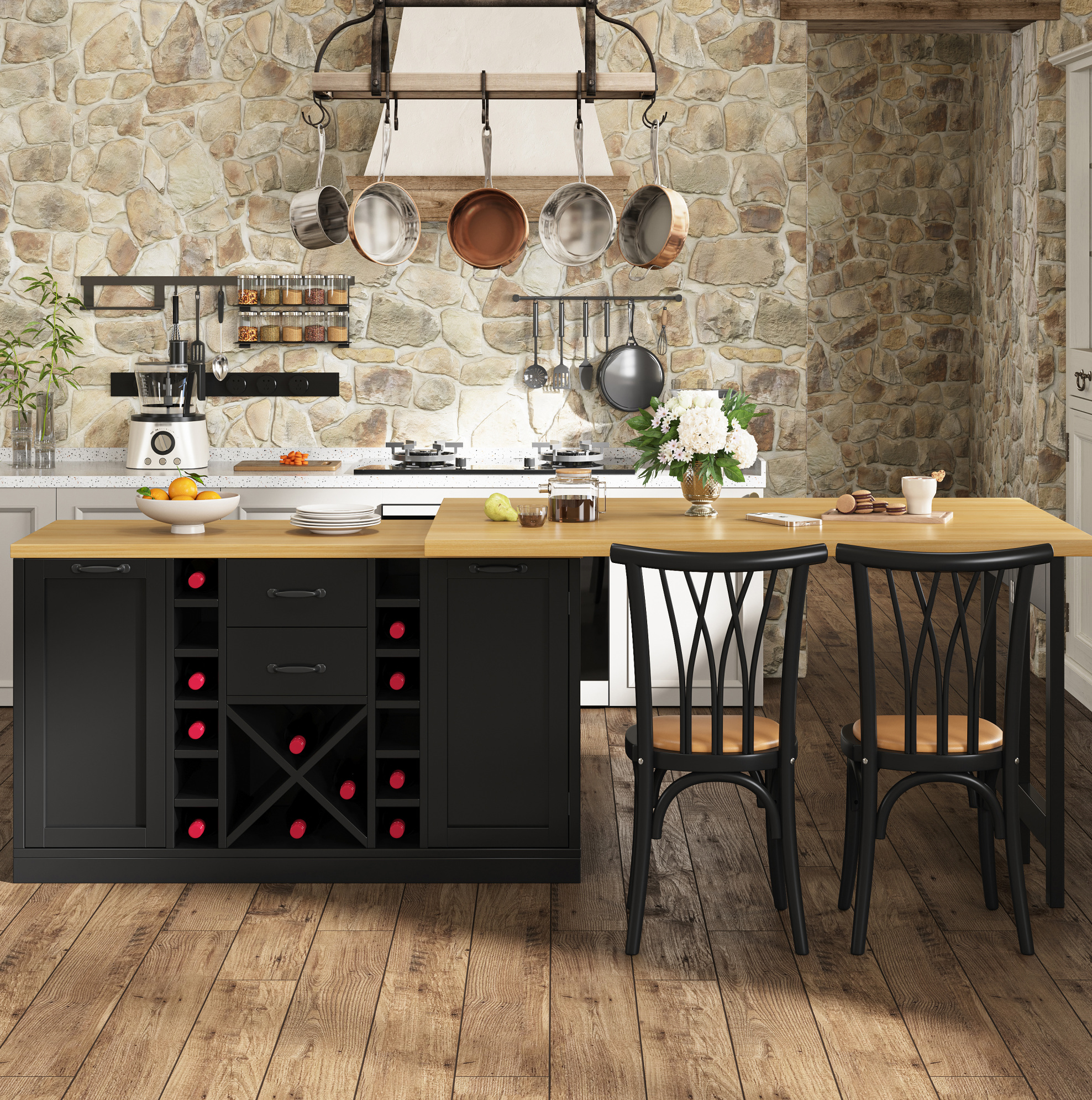 Kücheninsel 120x40x73.8 Cm, 360° Drehbare Tischplatten, Stauraum, Mdf Metall, Schwarz