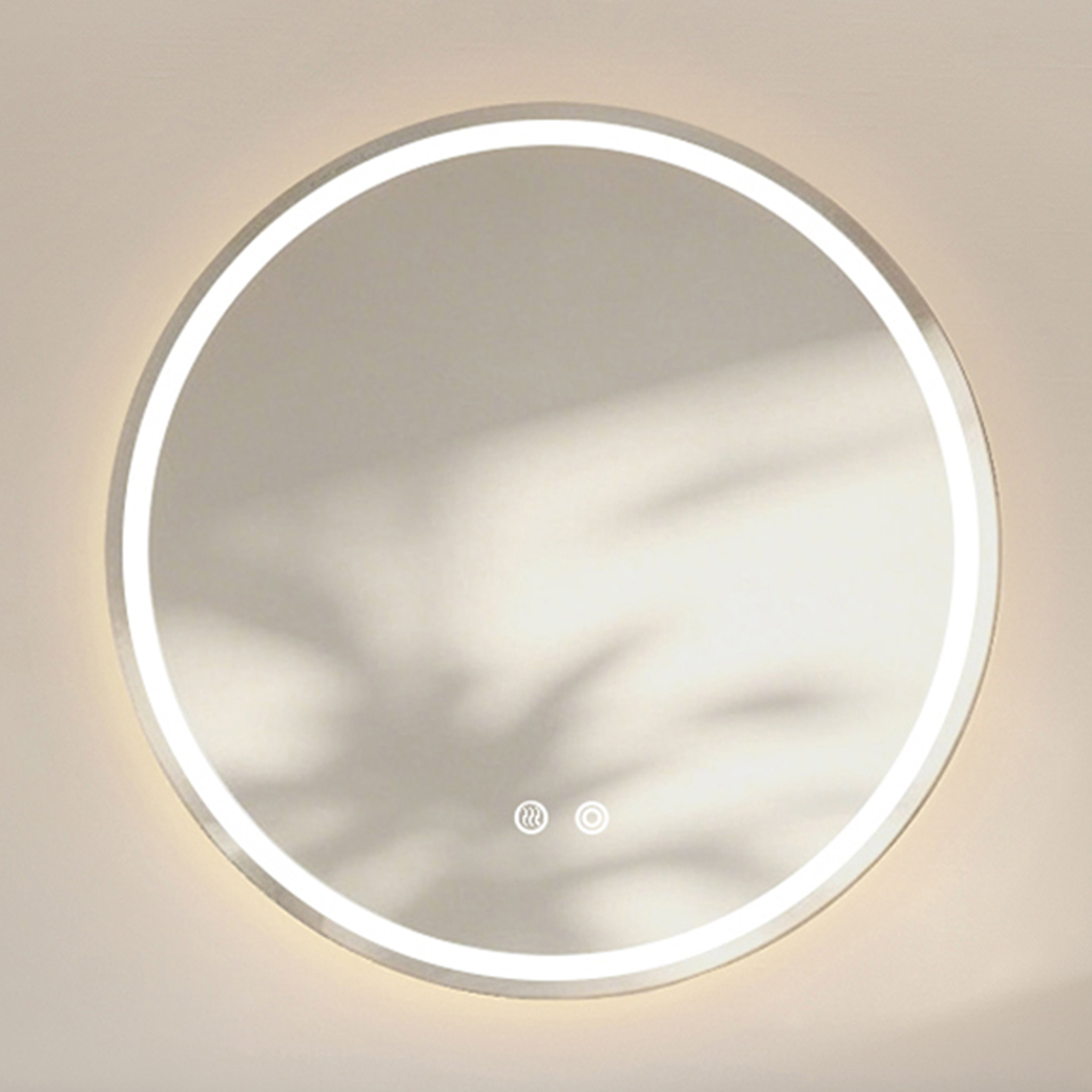 Badspiegel, Dimmbare Beleuchtung, Drei Lichtfarben, Entnebelungsfunktion, Glas, Silber