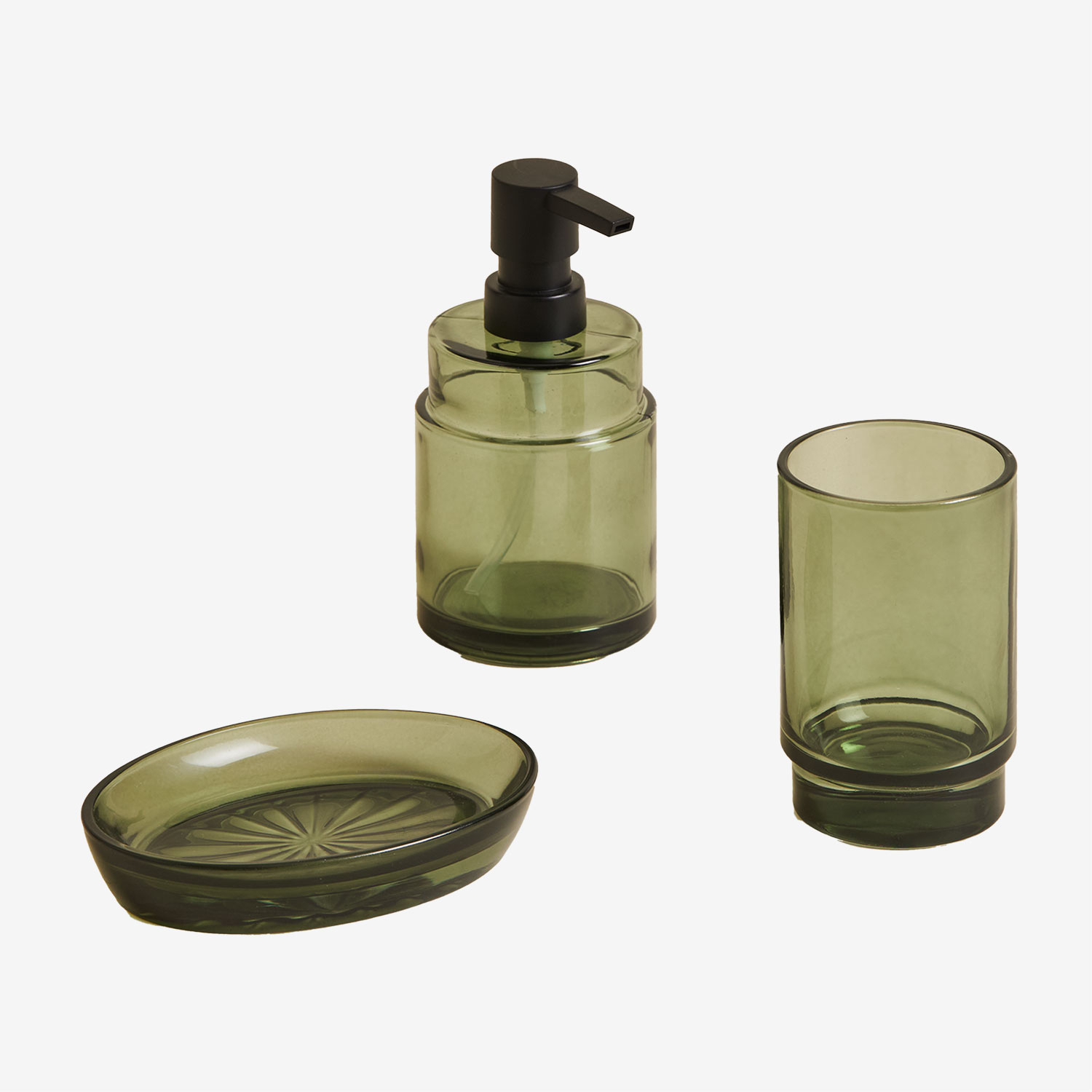 Sklum Helmont Badezimmerset Aus Glas Tiefes Grün Olive