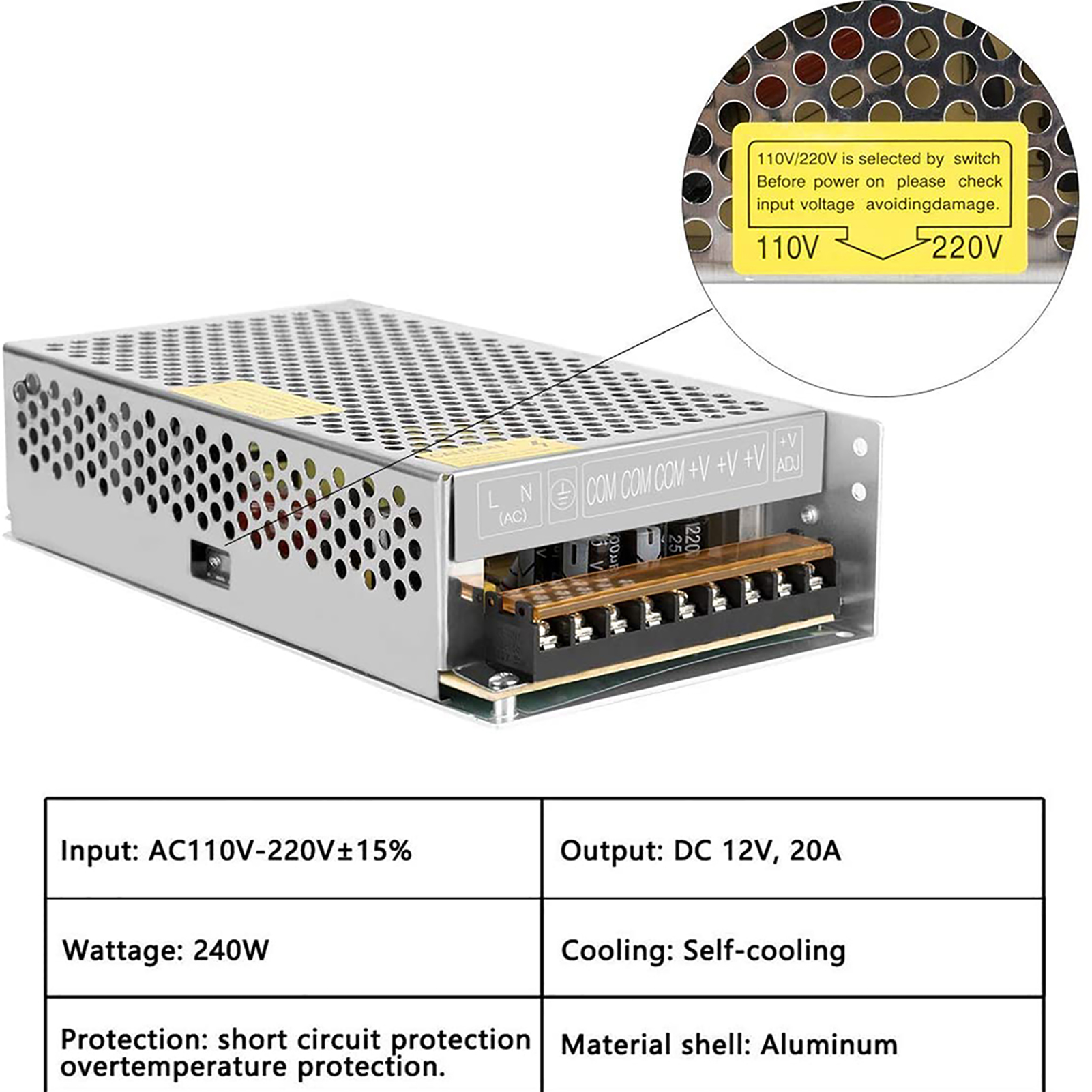 Universeller, Einstellbarer Schalttransformator (12 V, 20 A) Für Led-streifen