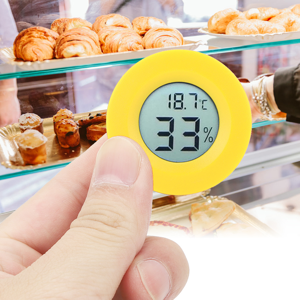 Miniatur-rundthermometer Mit Integriertem Lcd-display Und Hygrometer Für Den Innenbereich, Gelb