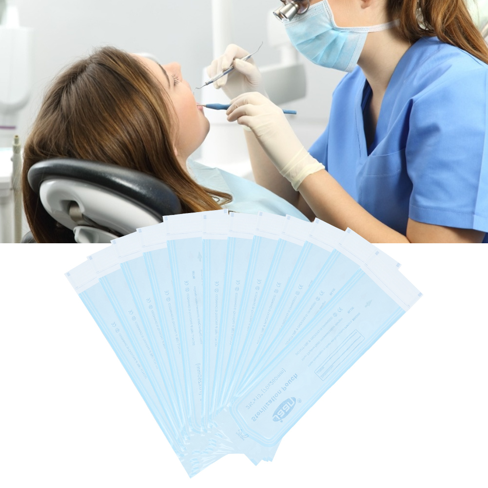 200 Selbstklebende Beutel Für Zahnärztliches Zubehör, Pvc-beutel, Transparente Folie, Blau, Zur Sterilisation (70 X 260 Mm)