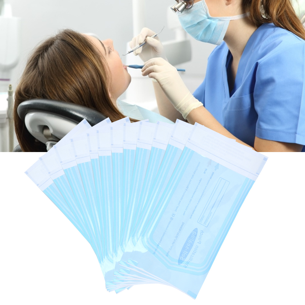 200 Selbstklebende Beutel Für Zahnärztliches Zubehör, Pvc-beutel, Transparente Folie, Blau, Zur Sterilisation (83 X 160 Mm)