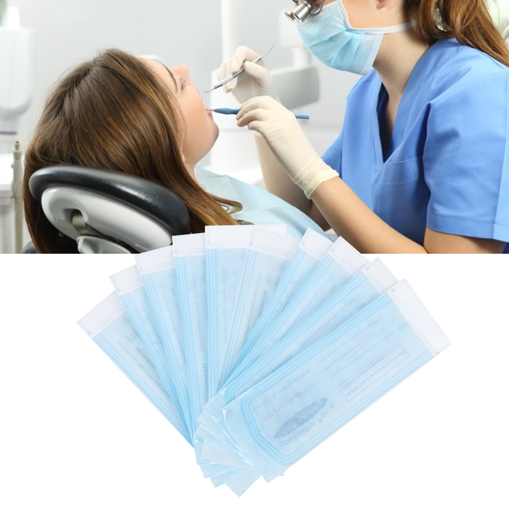 200 Selbstklebende Beutel Für Zahnärztliches Zubehör, Pvc-beutel, Transparente Folie, Blau, Zur Sterilisation (90 X 260 Mm)