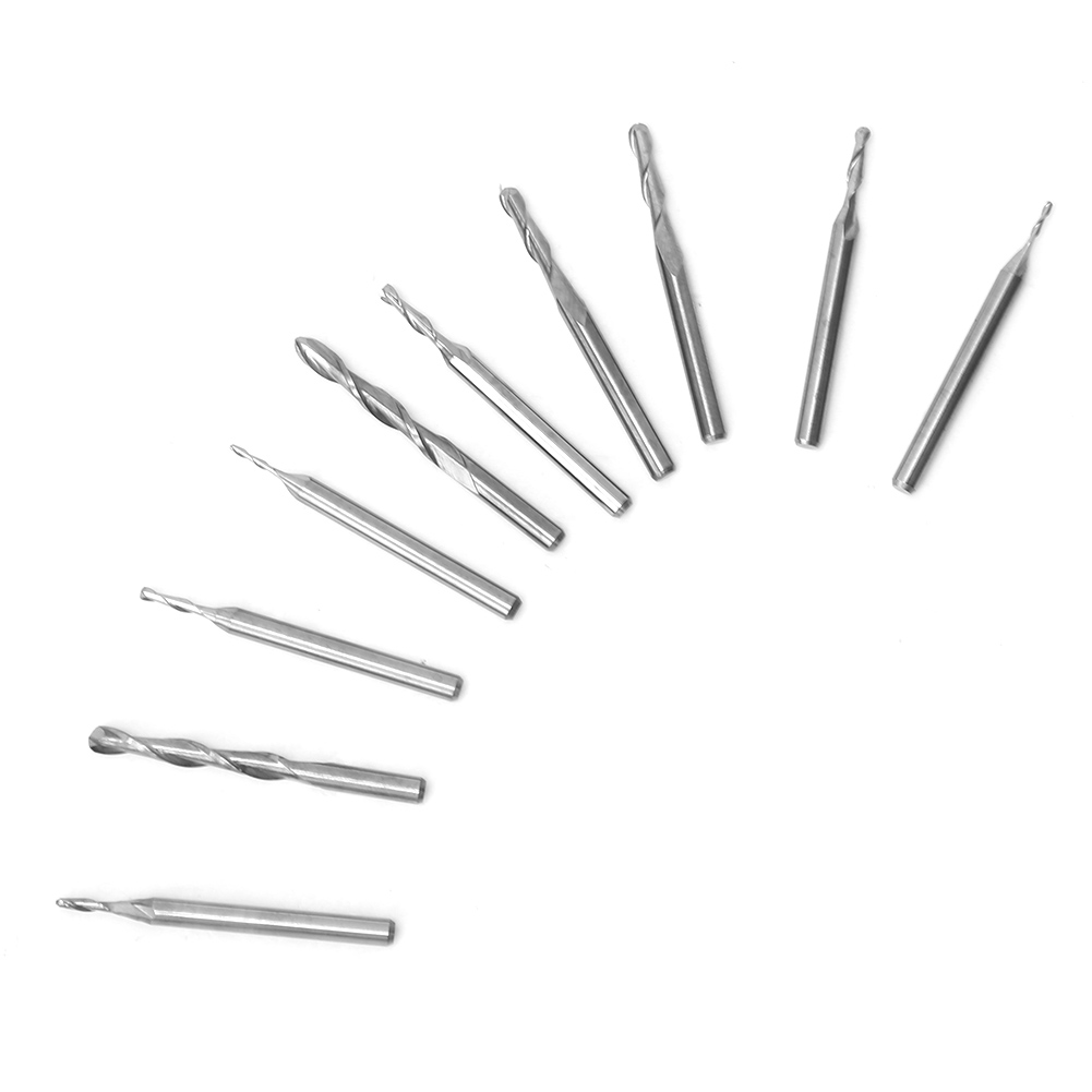 10-teiliger Fräser, Hartmetallkugelkopf, Spiralfräser, Gravierwerkzeug, 1,0–3,175 Mm