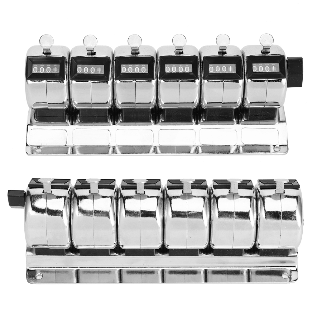 Mechanischer Zähler, Metall, Mit Handklicker, 4-stellig, 6 Verbundene Einheiten, Edelstahl, Zählmechanismus