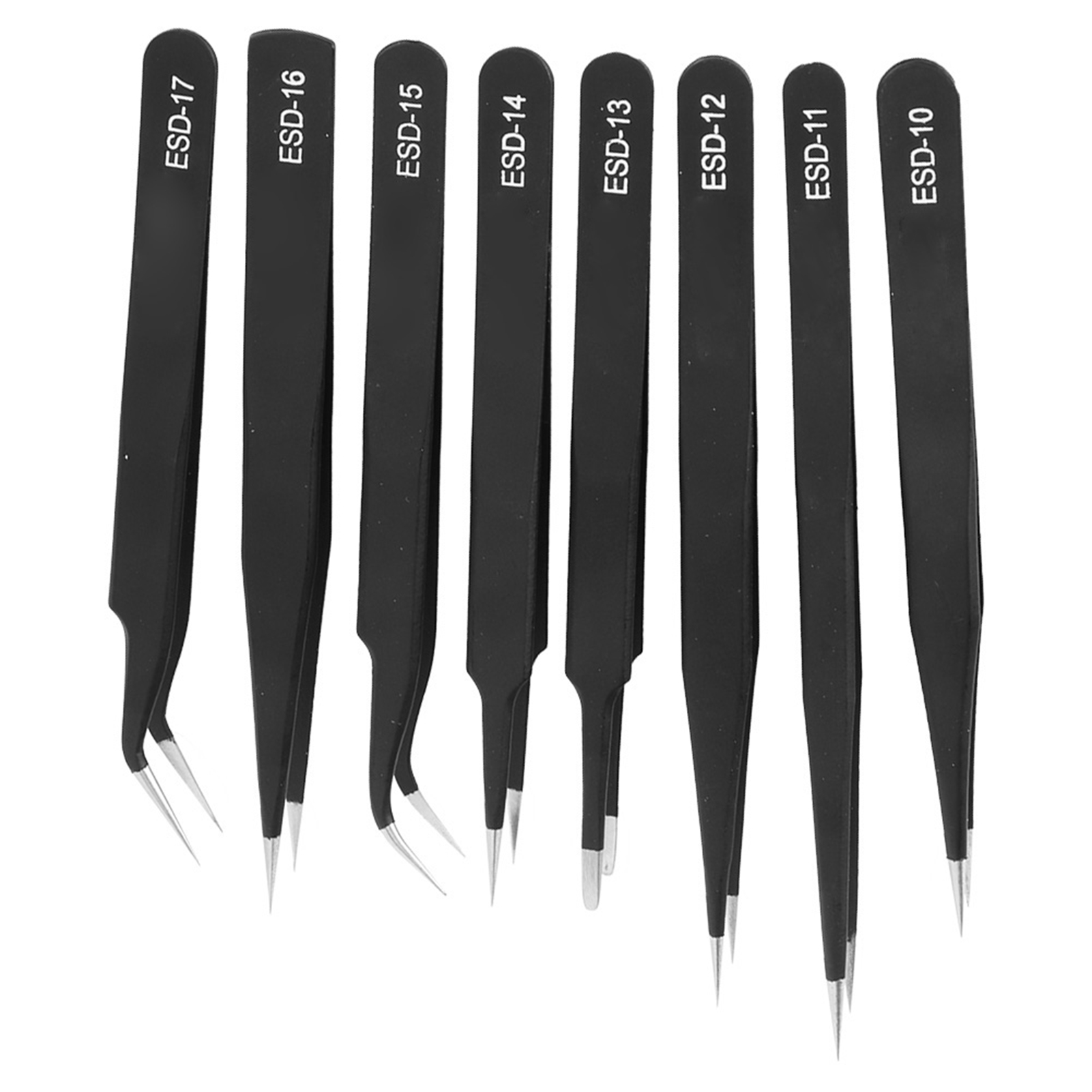 Set Mit 8 Pneumatischen Pinzetten Aus Edelstahl, Schräg, Esd-10-17