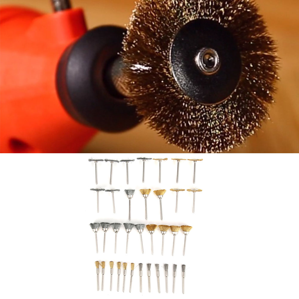 Set Mit 35 Drahtbürsten, Polierscheiben Aus Messing Und Stahl, Zubehör Für Elektrische Schleifmaschinen Und Rotationswerkzeuge