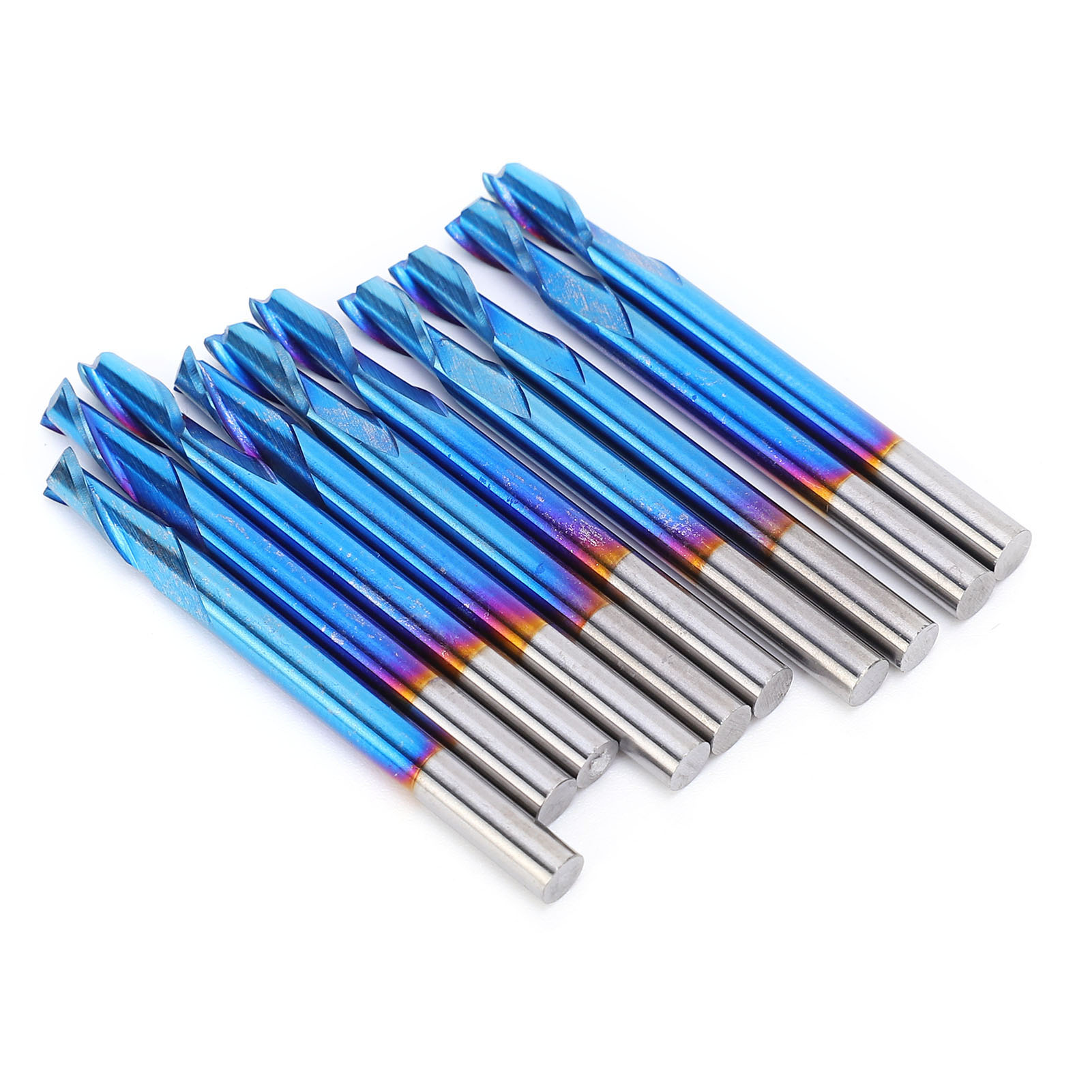 10-teiliges Set Aus 2-schneidigen, Blau Beschichteten Spiral-kugelkopf-cnc-fräsern, 3,175 X 8 Mm