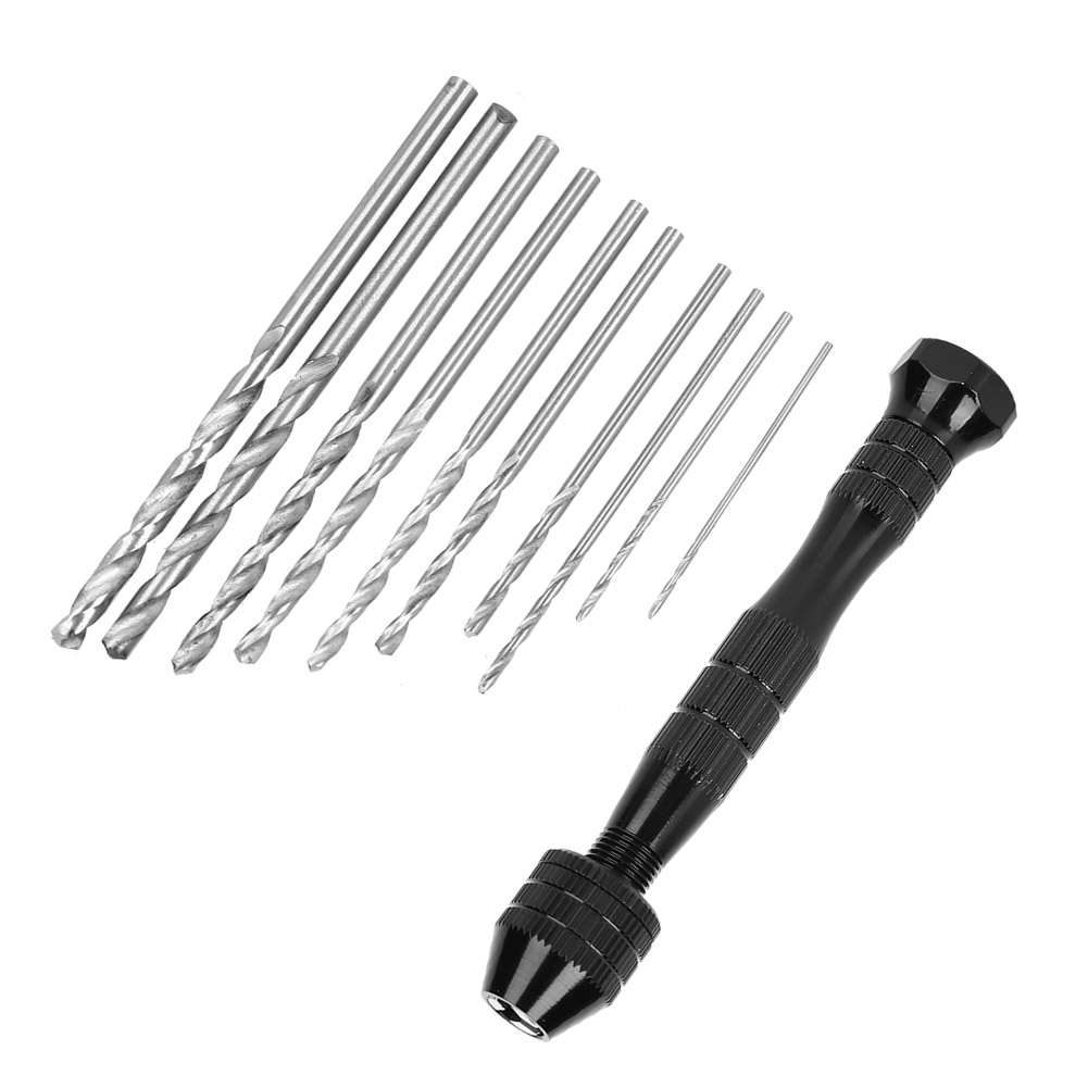 Schwarzes Handbohrer-set, Miniatur-handbohrmaschine, Rotationsbohrer, Körner + 20 Bohrer
