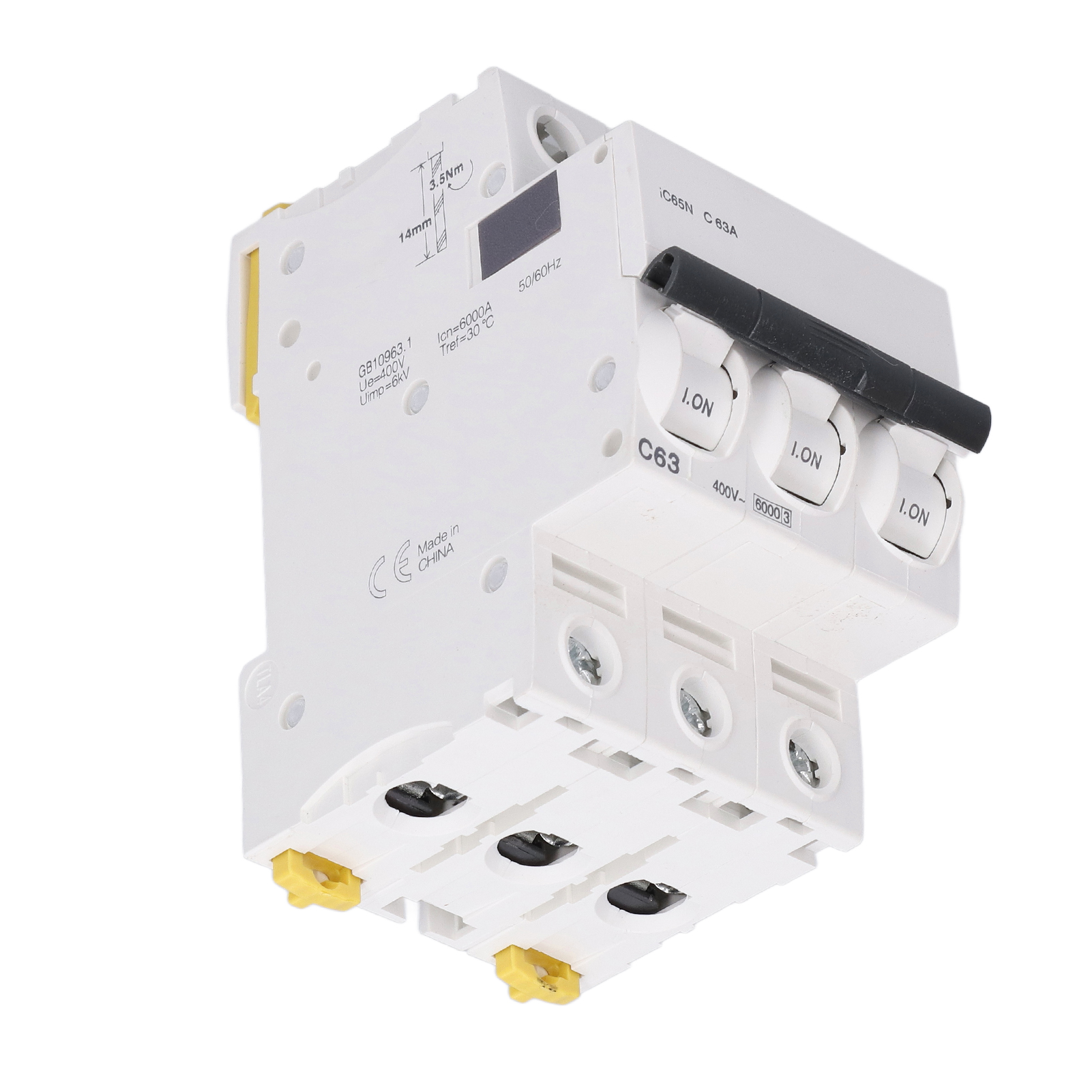 3-poliger Leitungsschutzschalter Für Niederspannung, Din-schienenmontage, Fehlerstromschutzschalter, 400 V Ac, 63 A, Ic65n