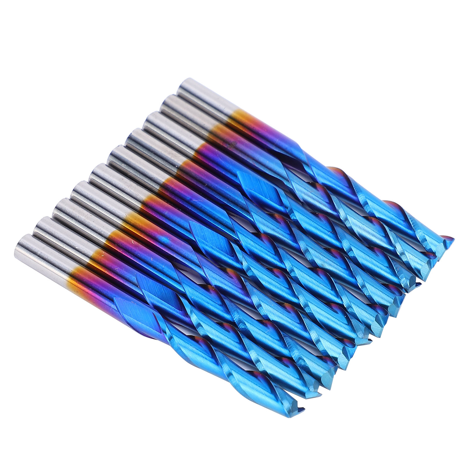 10 Fräser, 2-schneidiger Spiralfräser Mit Flachkopf, Blaue Beschichtung, Wolframstahl, 3,175 X 20 Mm