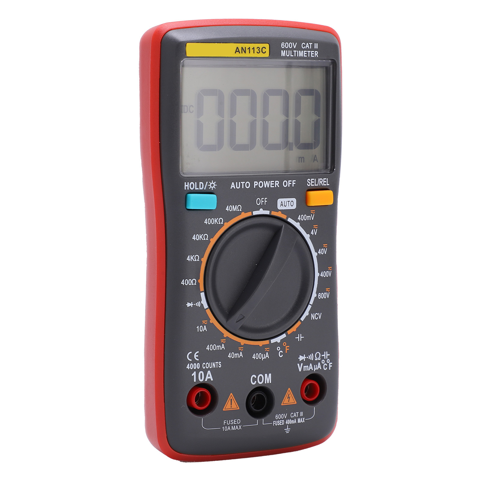 An113c Abs Digitalmultimeter, Hohe Genauigkeit, Verstellbarer Ständer, Hintergrundbeleuchtung, Industrielles Handvoltmeter, Rot