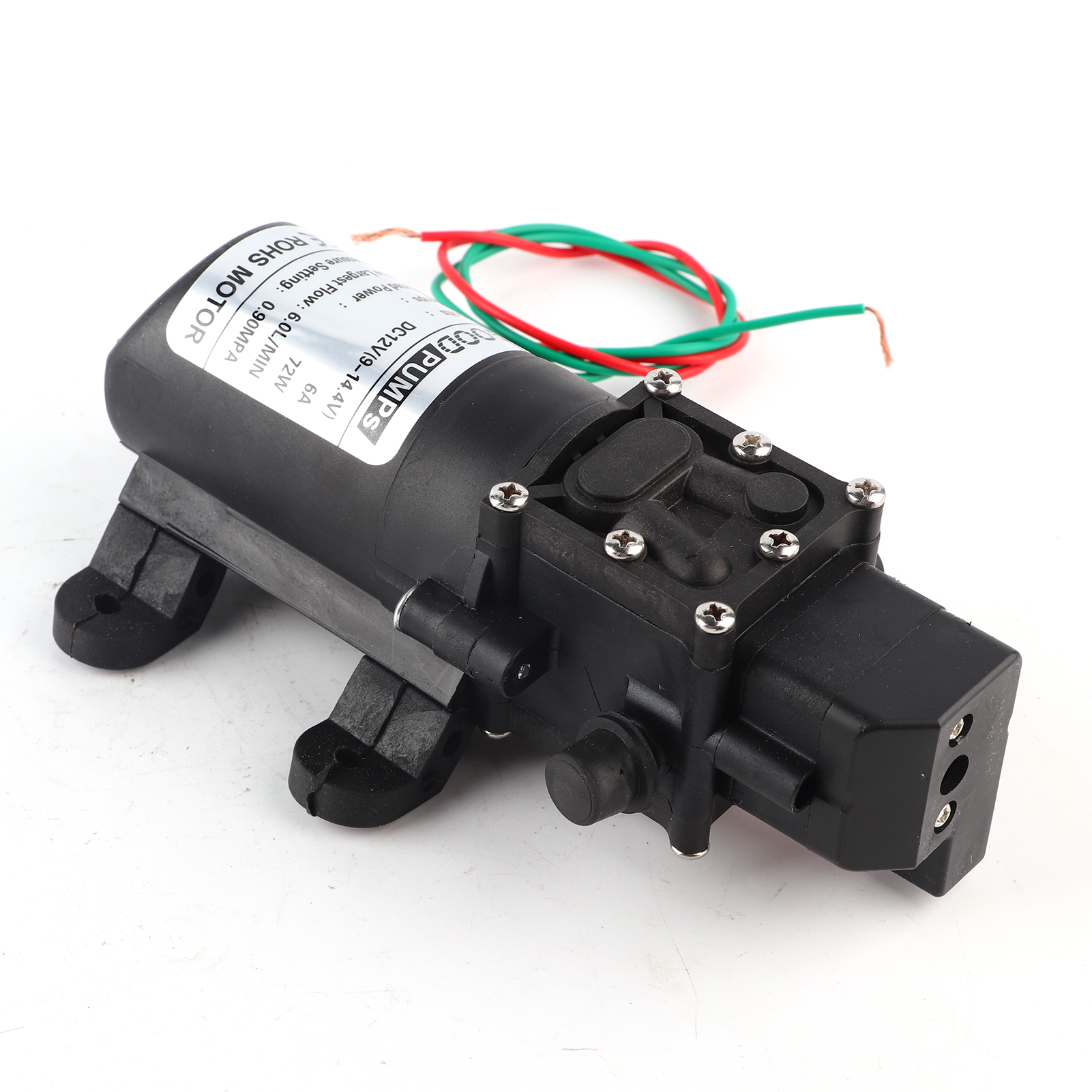Mikromembranpumpe 6,0 L/min 0,9 Mpa Gerades Rohr, Wasserauslass Beidseitig (rechts), 12 V 72 W