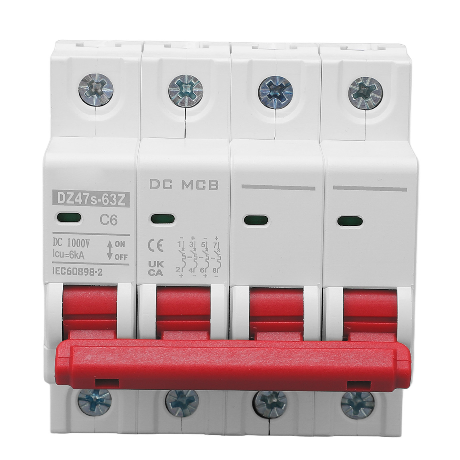 Gleichstrom-leistungsschalter, 4-polig, Schaltvermögen 6000 A, Elektromagnetische Auslösung, Din-schienenmontage, 6 A, 1000 V