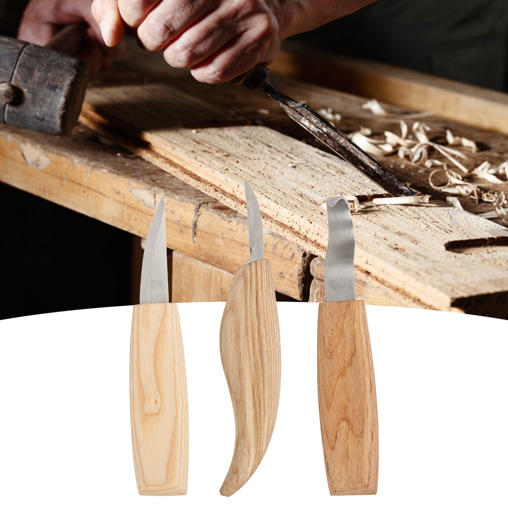 Set Aus 3 Holzschnitzmessern, Schnitzmesser, Hakenmesser, Handwerkzeug