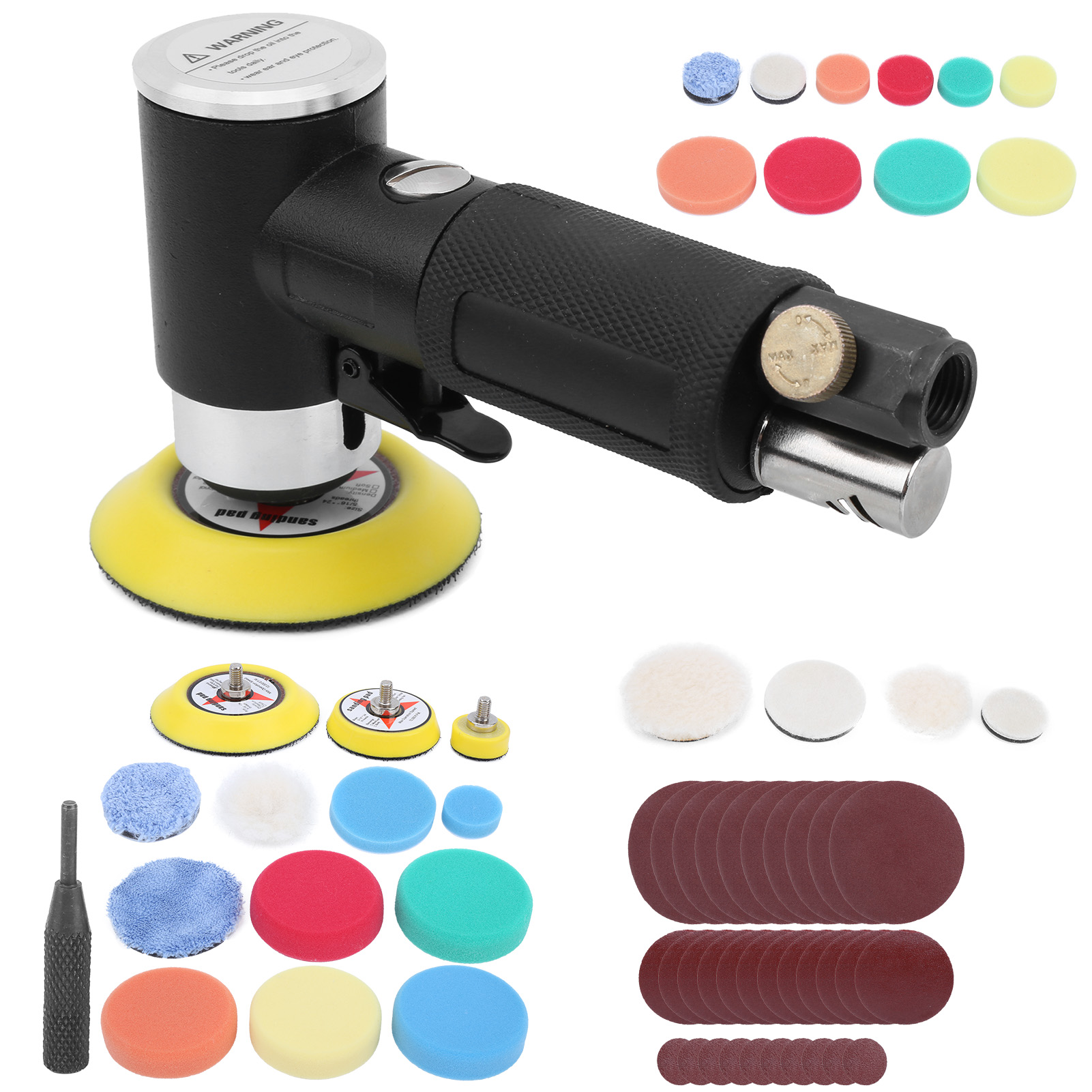 At-1500h60 60-teiliges Druckluftschleifer-set (japanische Luftdüse) Mit Exzenter, Schwarz, Zum Wachsen, Polieren Und Schleifen Von Autos