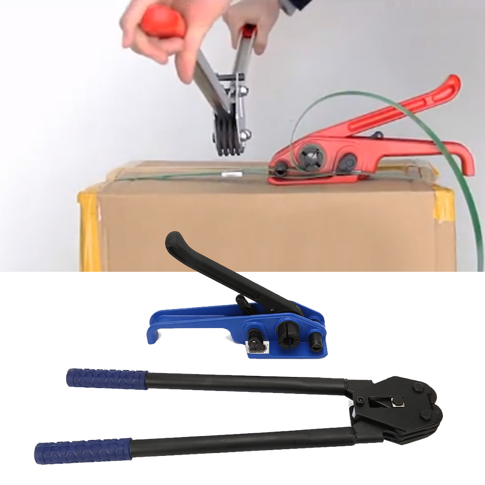 Blaue, Handgeführte Stahlzange Zum Spannen Und Festziehen Von Umreifungs- Und Verpackungsmaschinen.