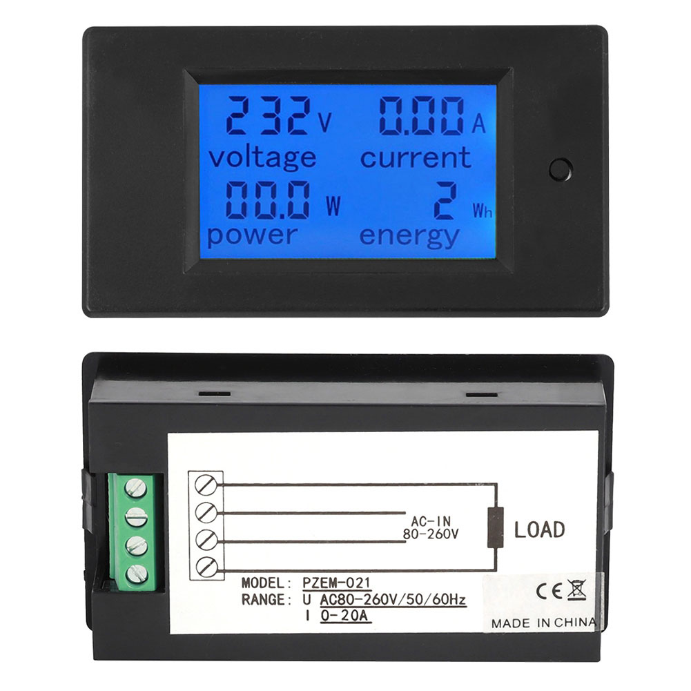 Pz-021 20a Digitales Lcd-wechselspannungs-, Strom-, Leistungs- Und Energiemessgerät, Amperemeter, Voltmeter