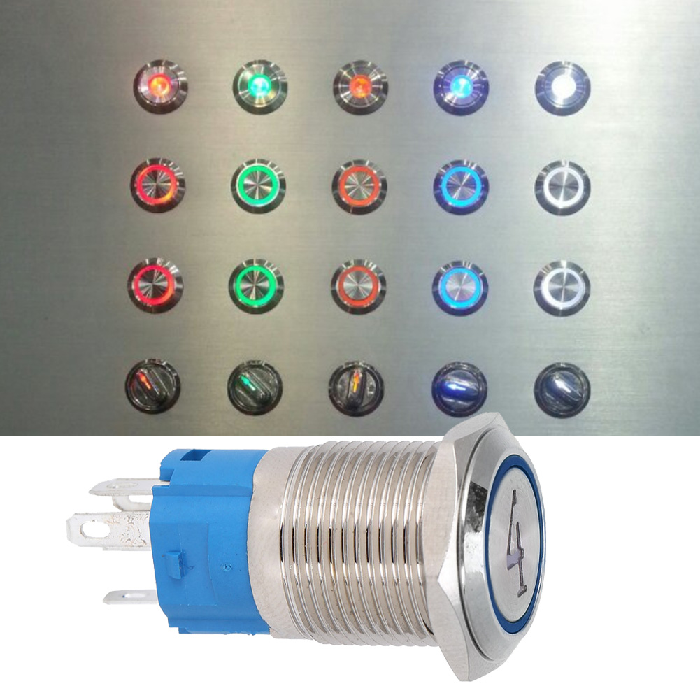 2 X 5-polige Metall-drucktaster, 16 Mm Flachkopf, Selbstrückstellend, Mit Kontrollleuchte, 424 V Dc, Blau