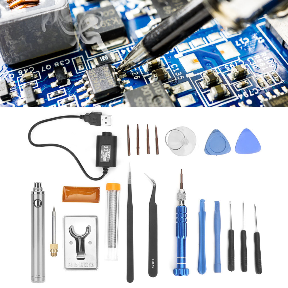 Lötkolben-set Mit Usb-ladefunktion, Tragbarer, Kabelloser Elektrischer Lötkolben, Schweißwerkzeug, Silber