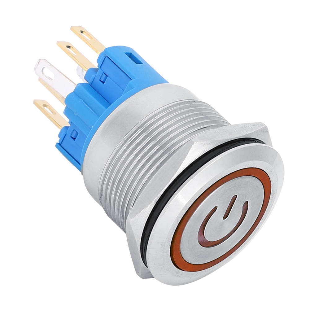 2 Stück Dc 3-6v 22mm 6-polige Selbstverriegelnde Drucktaster Aus Massivem Edelstahl Mit Beschriftung, Orange