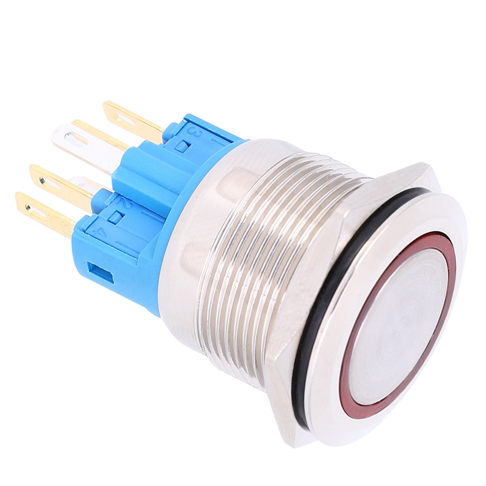2 Stück Ac220v 22mm Edelstahl-ring-reset-tasterschalter 6-polig Ersatz-druckknopf Rot