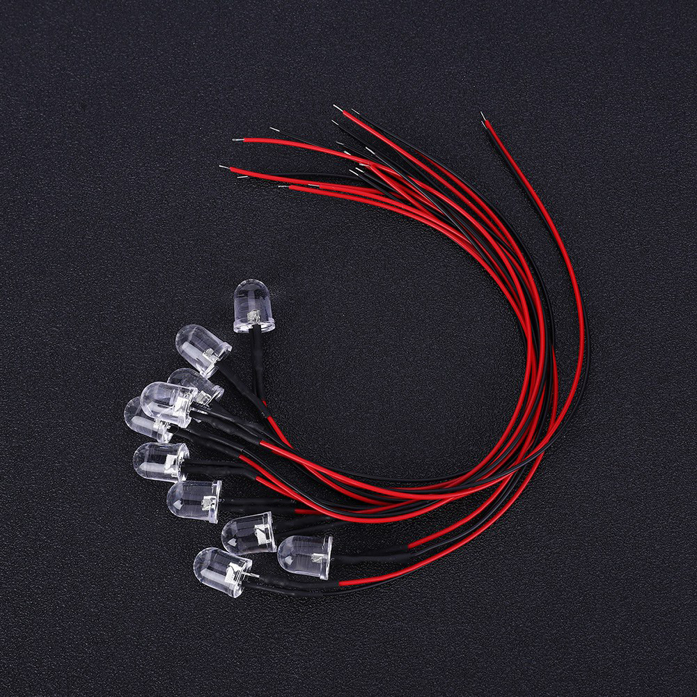 50 Led-dioden 12v, Mit Verdrahtung, Runder Kopf 10 Mm, Farbig, Langsam Blinkend