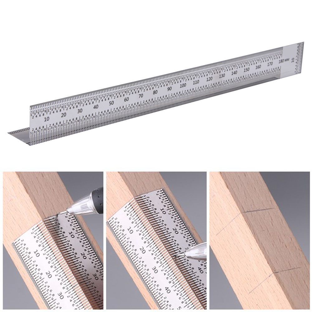 Markierlineal Aus Edelstahl, Abgewinkelt, 180 Mm, Markierwerkzeug Für Die Holzbearbeitung